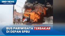 Viral! Video Amatir Bus Pariwisata Terbakar di Depan SPBU Subang