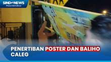 Curi Start Kampanye, Petugas Tertibkan Ratusan Poster dan Baliho Caleg di Kediri