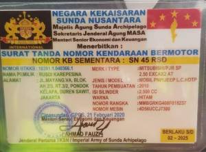 Cuma Ada di Indonesia, STNK Kekaisaran Sunda Nusantara dengan Nopol SN 45 RSD