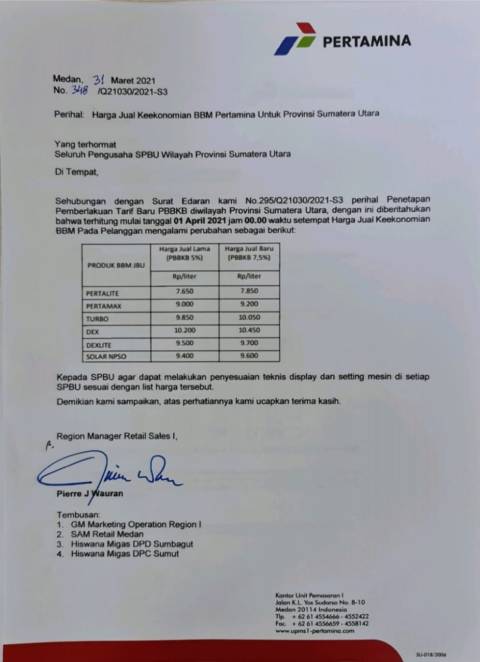 Mulai 1 April, Harga BBM di Sumut Naik Rp200 Per Liter