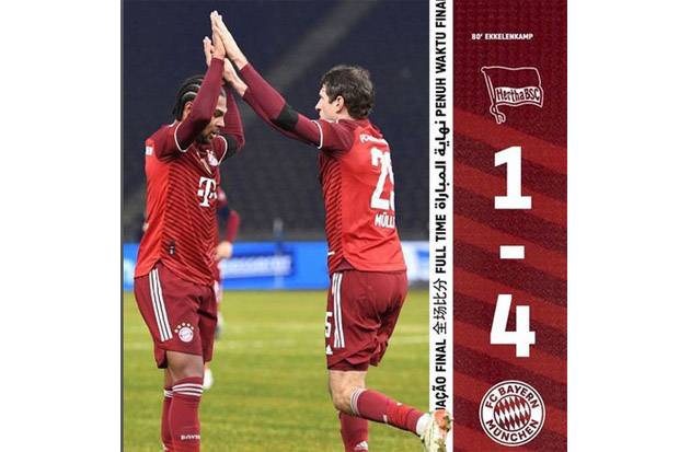 Hasil Bayern Muenchen vs Hertha Berlin: FC Hollywood Pesta 4 Gol