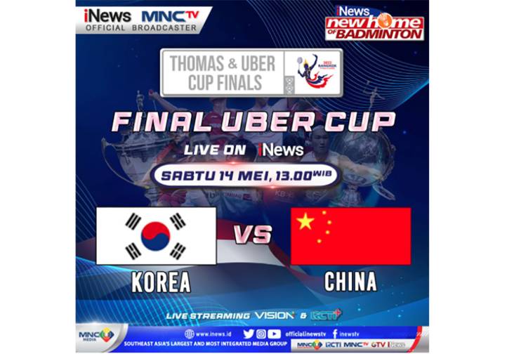 Saksikan Korea Selatan vs China di Partai Puncak Uber Cup 2022 Hari ini, LIVE di iNews
