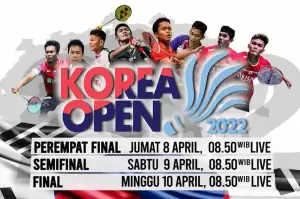 Live di iNews! Saksikan Perjuangan 7 Wakil Indonesia di Perempat Final Korea Open 2022