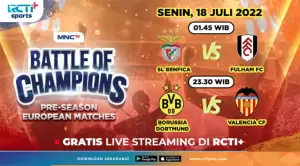 Link Live Streaming RCTI Plus, Senin (18/7/2022): Dortmund vs Valencia dan Benfica vs Fulham