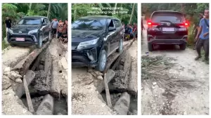 Viral Mobil Baru Keluar Diler Lewati Jembatan Kayu Sempit, Warga Penasaran Endingnya