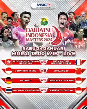 MNCTV Tayangkan 4 Pertandingan Daihatsu Indonesia Masters 2024, Jonatan Christie Hadapi Lu Guangzu